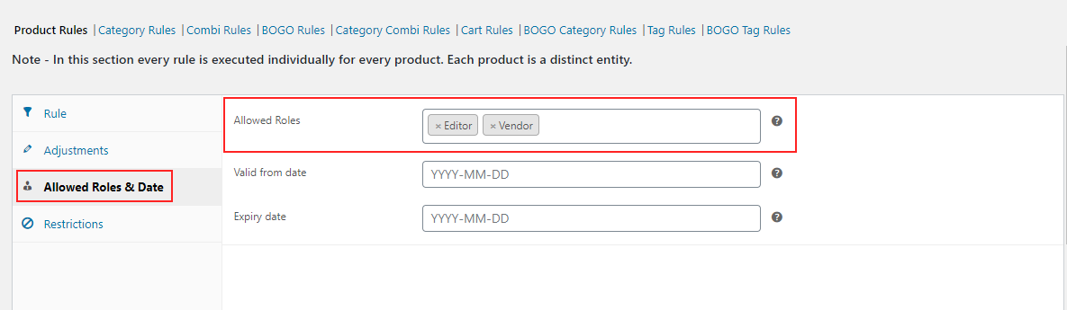 WooCommerce Role Based Pricing | Allowed roles and date