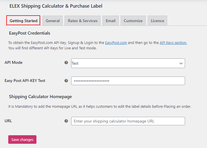 ELEX WooCommerce Shipping Calculator, Purchase Shipping Label & Tracking for Customers | Enter easypost credentials