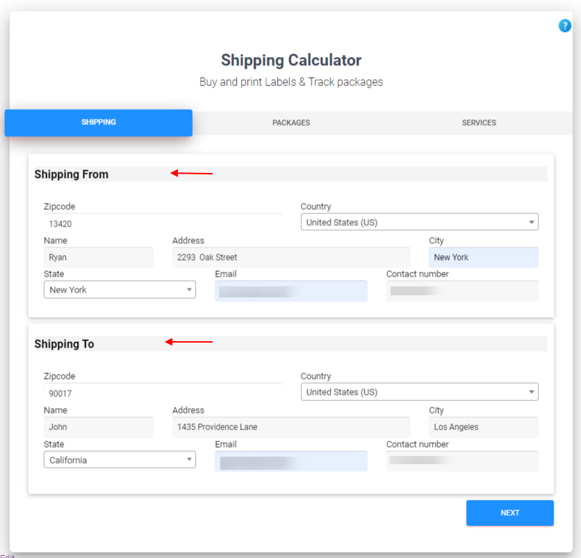 ELEX WooCommerce Shipping Calculator, Purchase Shipping Label & Tracking for Customers | Example of entering details in shipping calculator