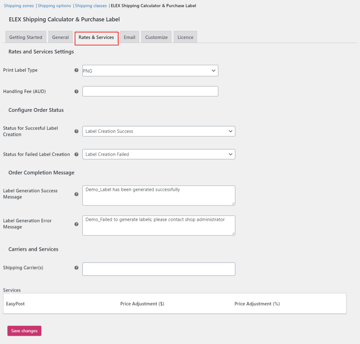 ELEX WooCommerce Shipping Calculator, Purchase Shipping Label & Tracking for Customers | Rates and Services settings