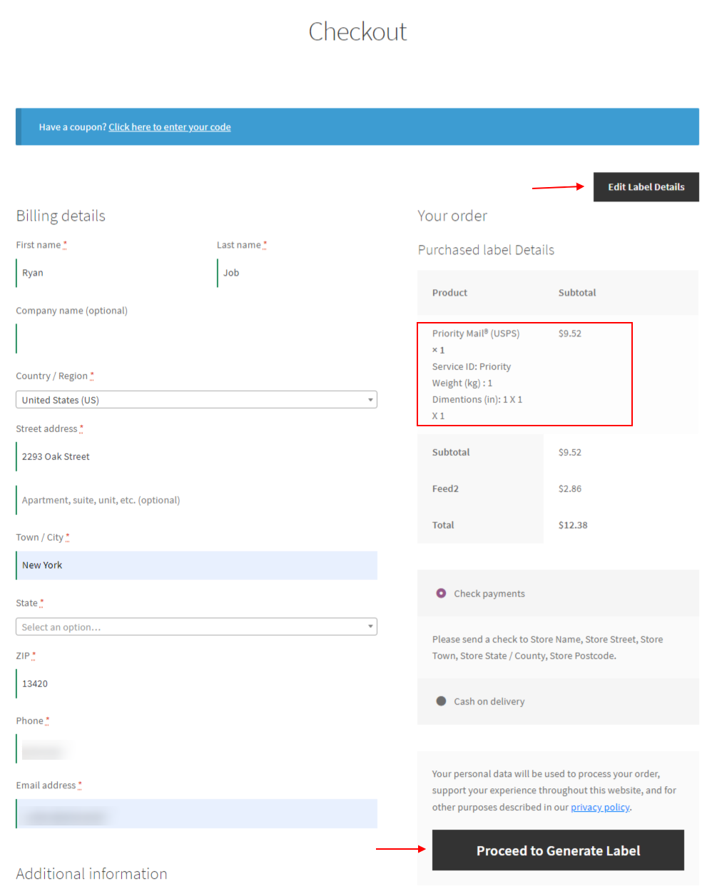 ELEX WooCommerce Shipping Calculator, Purchase Shipping Label & Tracking for Customers | Shipping calculator checkout page