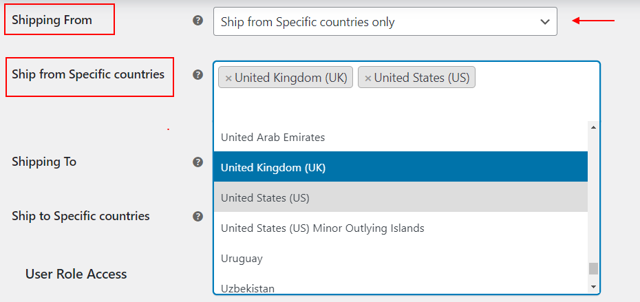 ELEX WooCommerce Shipping Calculator, Purchase Shipping Label & Tracking for Customers | shipping from selected countries settings