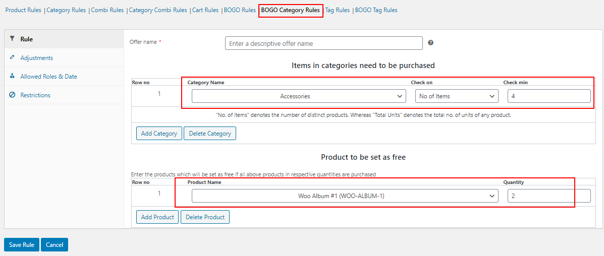 Advanced Dynamic Pricing for WooCommerce | BOGO Category rules example