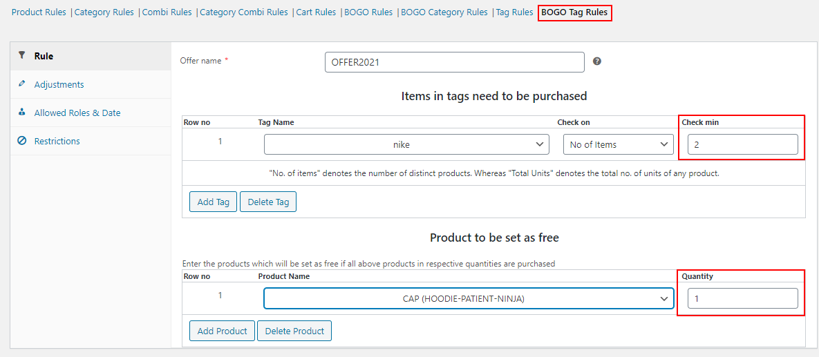 Apply a Discount to Y Quantity When X Quantity is Purchased on WooCommerce | BOGO Tag Rules