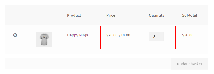 Product rules pricing deal on Cart page