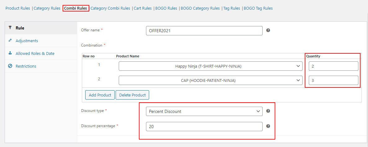 How to Set Up WooCommerce Quantity Based Pricing Discounts? | combi-rule-example