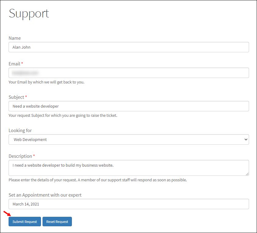 Open Source Help Desk Management System for Consultation Services | Example of a form
