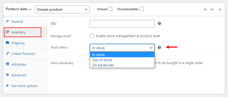How to Bulk Edit Based on Stock Status on Your WooCommerce Site? | setting up stock status on individual product page