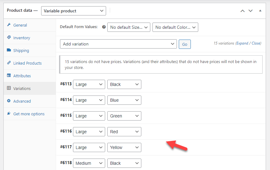 How to Create Variations in Bulk on Your WooCommerce Site? | generated all variations