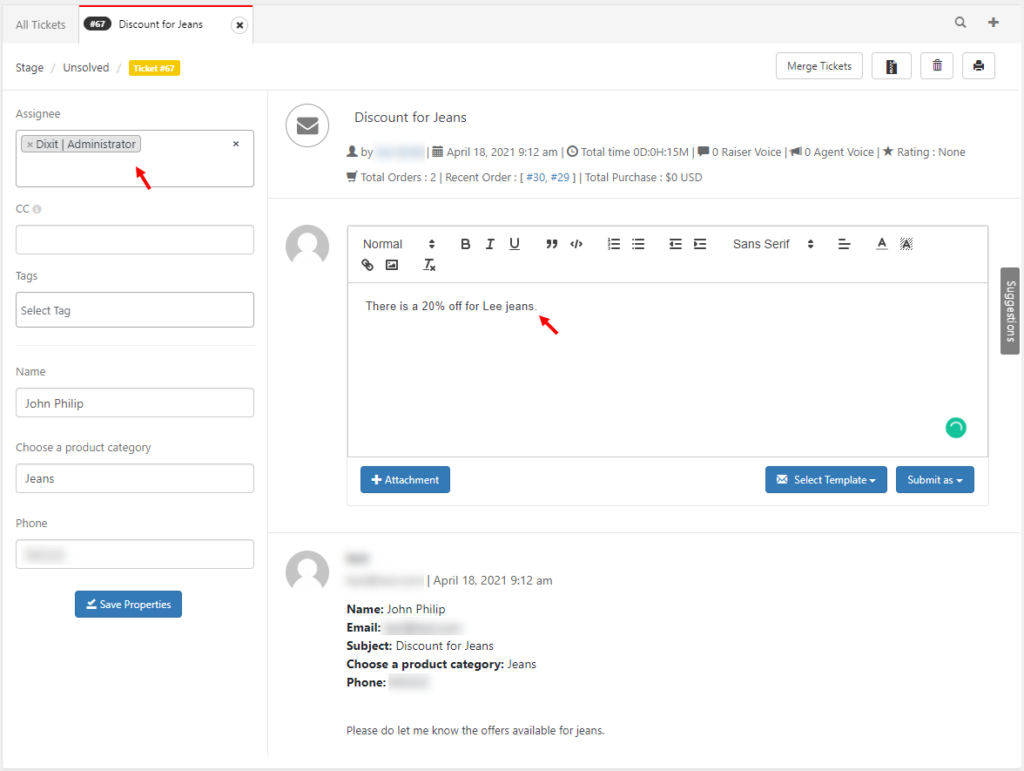 How to Set Up a Simple & Efficient Open Source Help Desk Management System for e-commerce Support? | ticket assigning to the agent