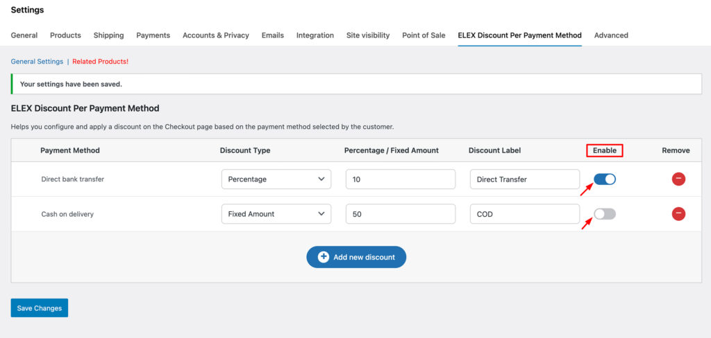 Enable or Disable the Discount at Any Time