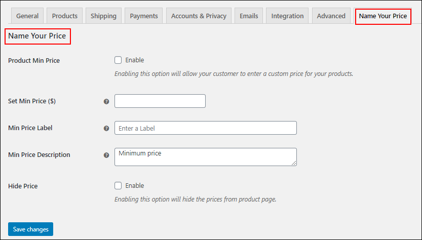 How to Add Custom Price Field in WooCommerce Single Product Page? | Name-Your-Price-General-Settings