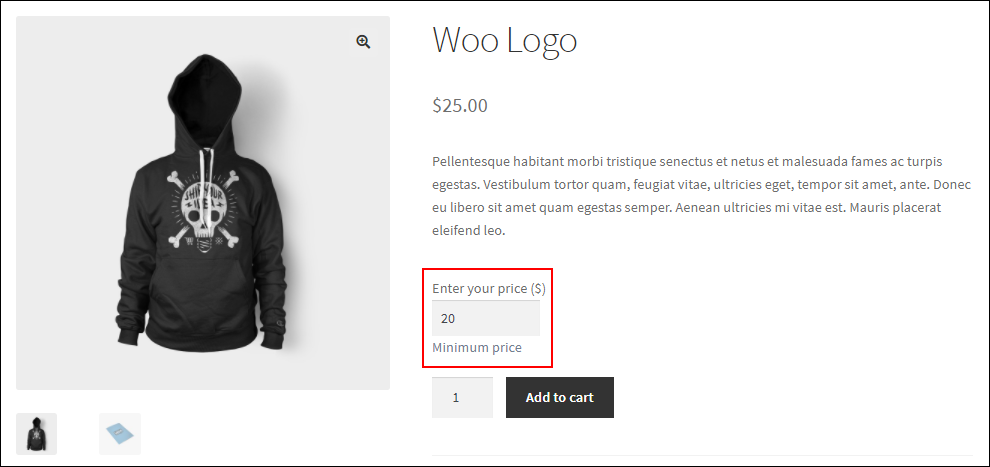 How to Set Up Custom User Defined Pricing for WooCommerce? | Suggesting-minimum-price-on-product-page
