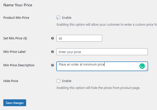 All About Setting Up WooCommerce Custom Price Field | Example-of-name-your-price-settings