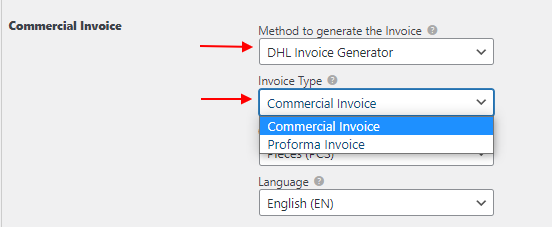 commercial invoice settings commercial invoice settings