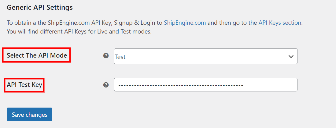 Generic API Settings ShipEngine