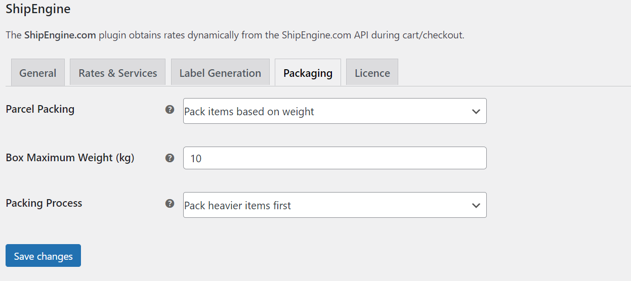 Pack items based on weight ShipEngine