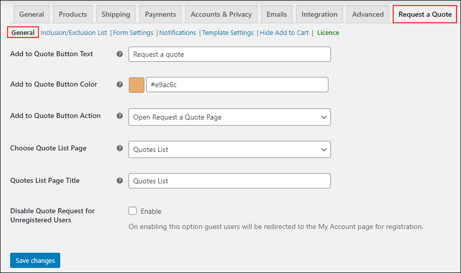 All About WooCommerce Request a Quote Shortcode | Request-a-Quote-General-Settings