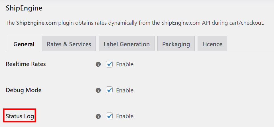 ELEX ShipEngine Multi-Carrier Shipping & Label Printing Plugin for WooCommerce | status log