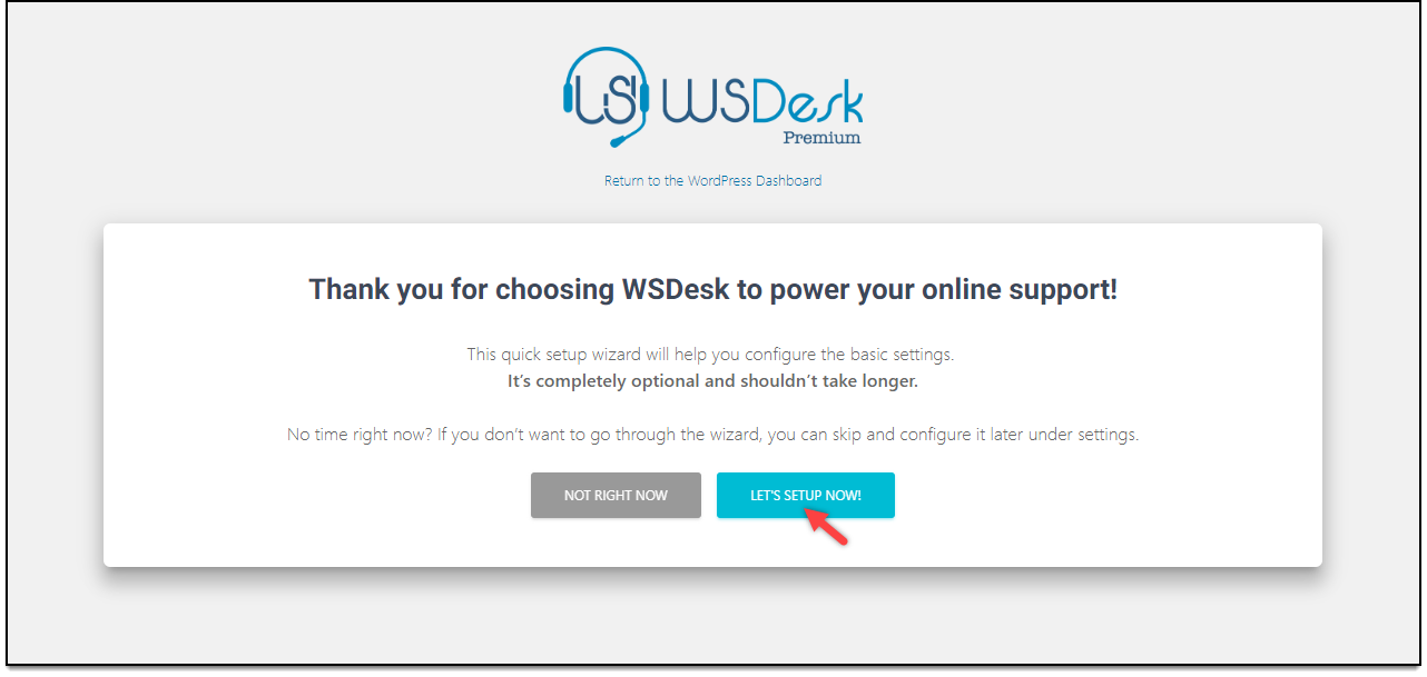 WSDesk Quick Setup Wizard | Free help desk for small businesses