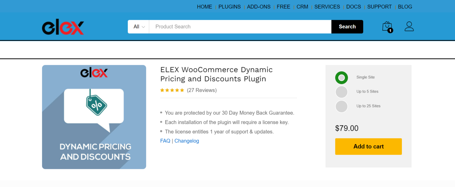 ELEX WooCommerce Dynamic Pricing and Discounts Plugin product page.