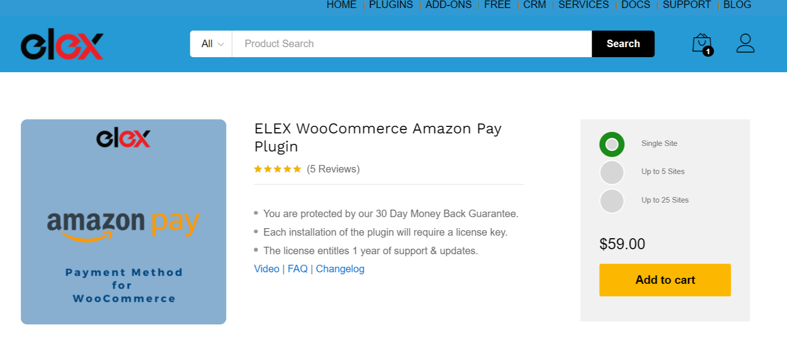 ELEX WooCommerce Amazon Pay Plugin product page
