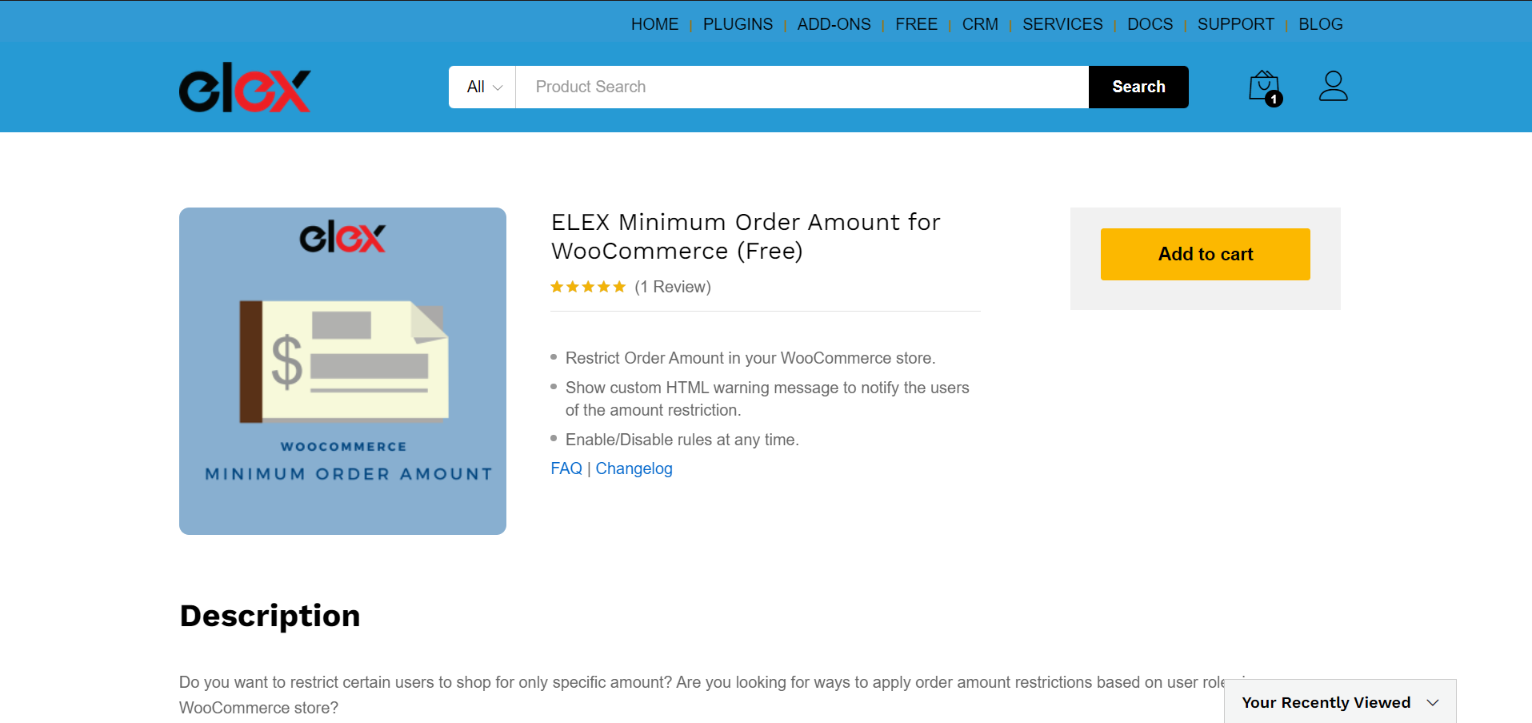 ELEX Minimum Order Amount Plugin page.