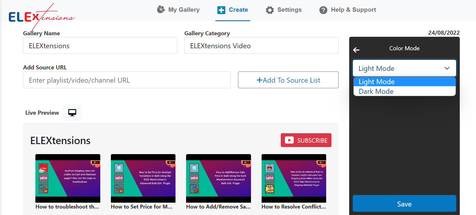 Embed YouTube Video Gallery