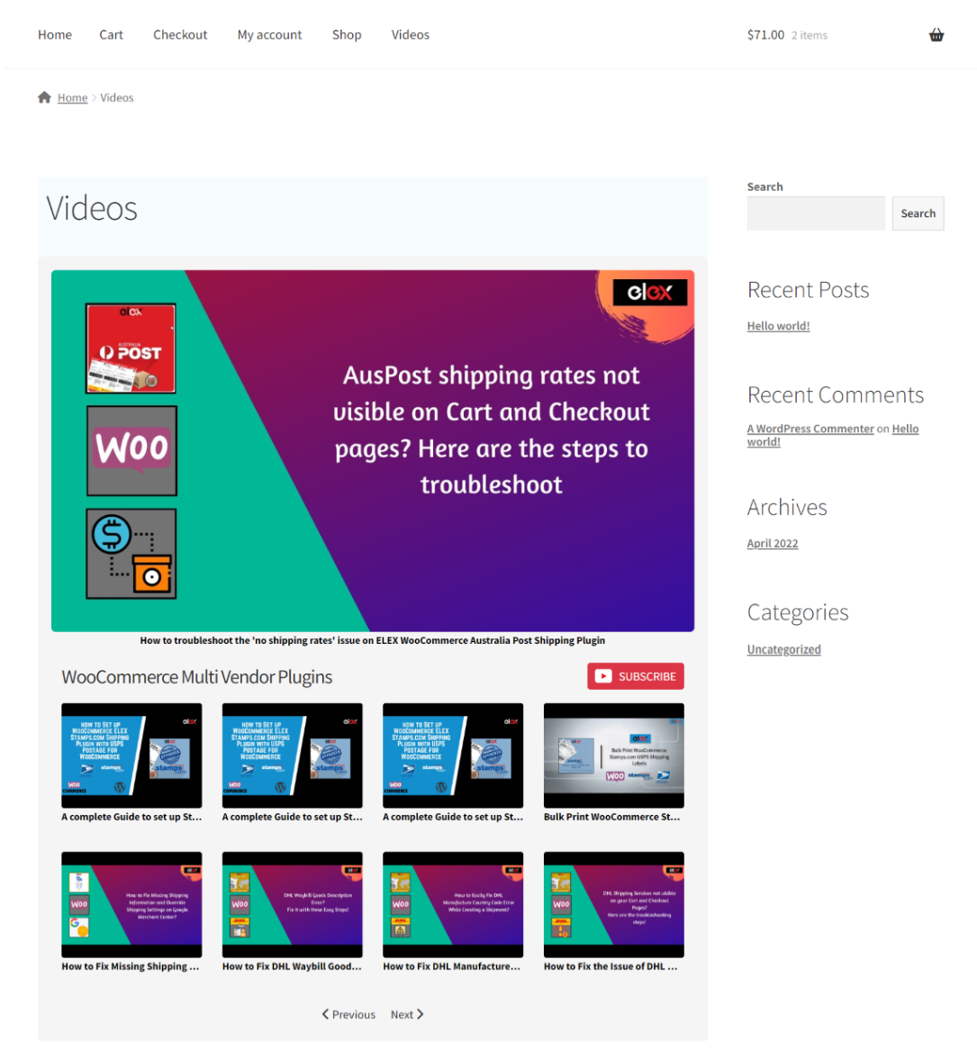 front-end view of the YouTube playlist on your website