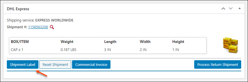 After you've created the shipment, click Shipment Label to generate the label.