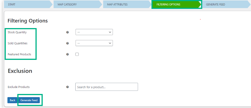 filtering options for stock and other product related data