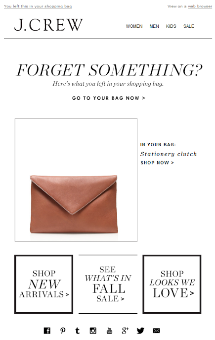 J.Crew abandoned cart email
