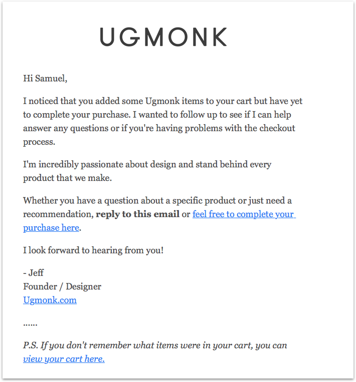 Ugmonk abandoned cart email