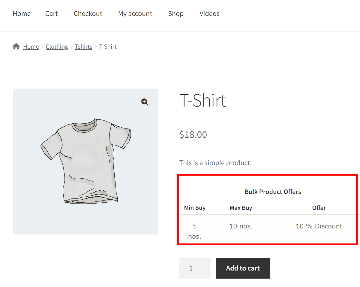 Pricing table on the product page
