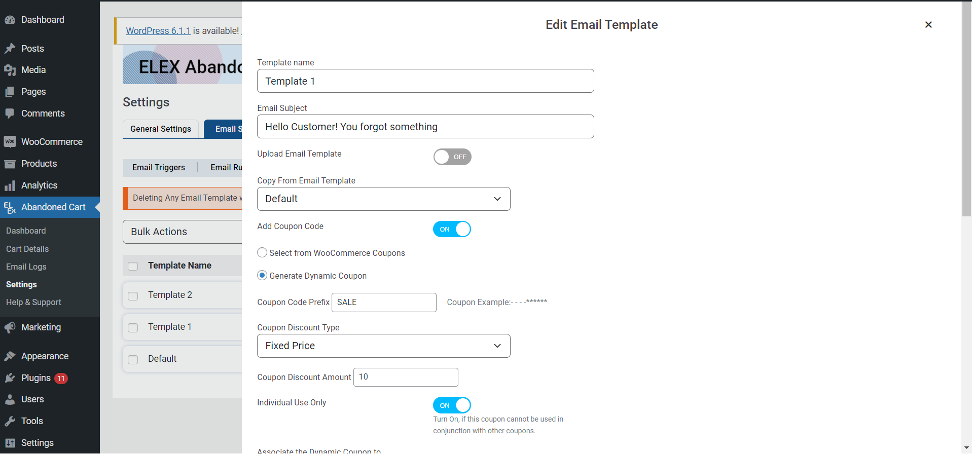 Edit email template and add coupon codes