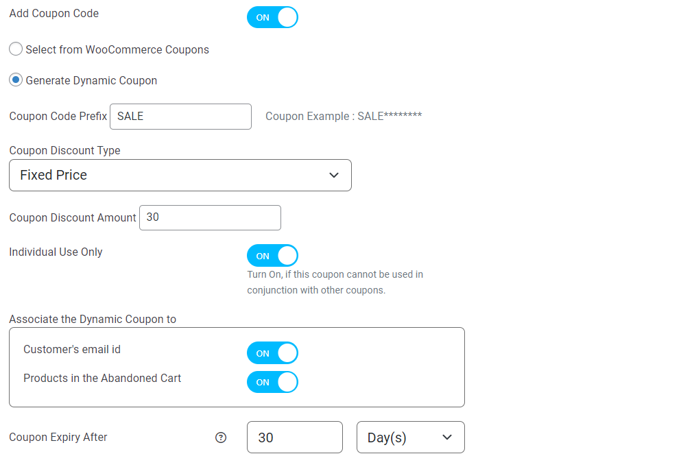 Customize the dynamic coupon settings