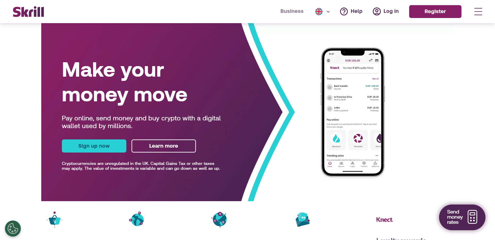 Landing page for Skrill