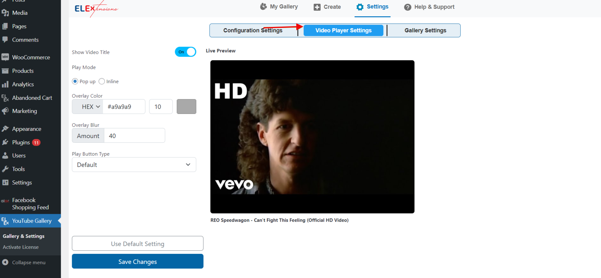 Configure the Video Player Settings